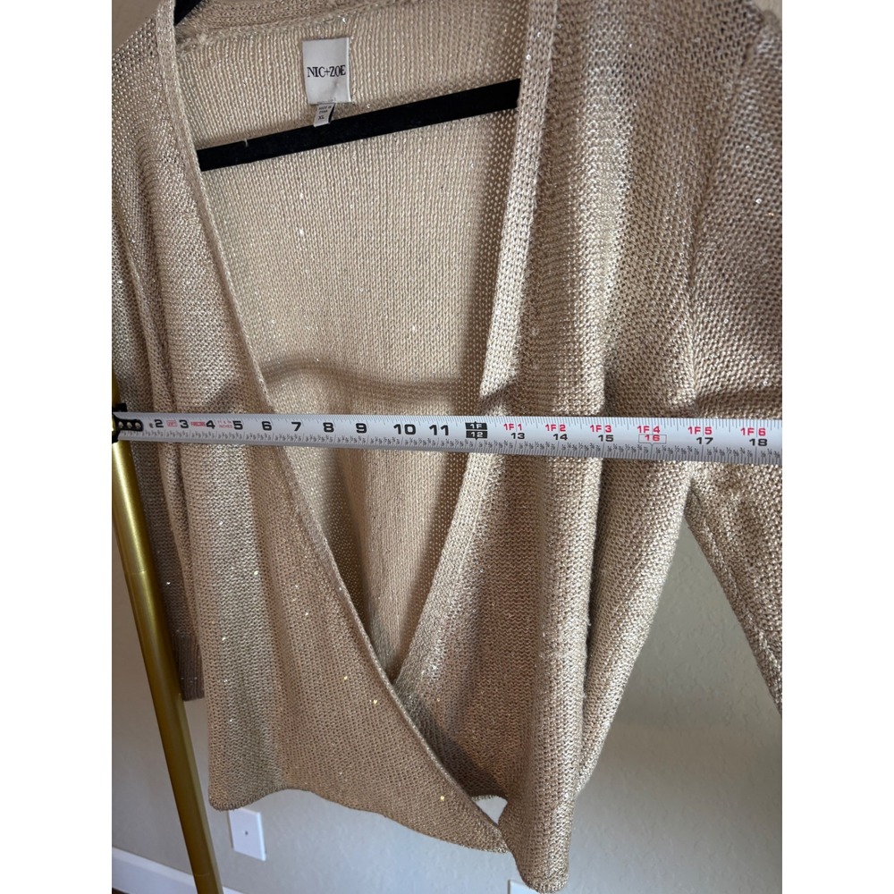 NIC+ZOE Gold Metallic Sequin Wrap Cardigan XL Quiet Luxury Holiday Festive - Picture 5 of 6
